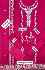 3 Pcs Women's Unstitched Pink Embroidered Suit – Dhanak Fabric with Embroidered Dupatta, Winter Collection