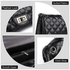 Gladdon Quilted Crossbody Purse for Women Trendy Ladies Shoulder Bag with Chain Designer Purses Black