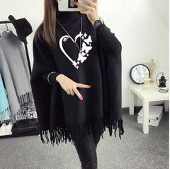 Women's Black Polyester Heart Printed Poncho Cape Shawl – Stylish Winter Wrap | China Market Rawalpindi