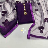 Premium Purple Katan Silk 3-Piece Suit with Net Dupatta – Elegant Plain Design for Women