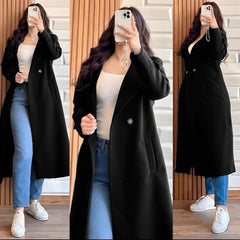 Women's Fleece Long Sleeve Coat with Kaaj Buttons and Pockets – Elegant Black Winter Wear | China Market Rawalpindi