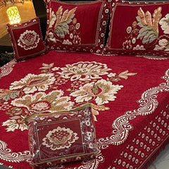 Luxurious Velvet Jacquard King Size Bed Set – 4 Pcs Embroidered Red Bedding Collection | China Market Rawalpindi