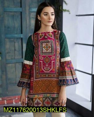 1 Pc Women's Unstitched Swiss Lawn Printed Shirt – Multicolor, 2.25 Yards, Premium Swiss Fabric