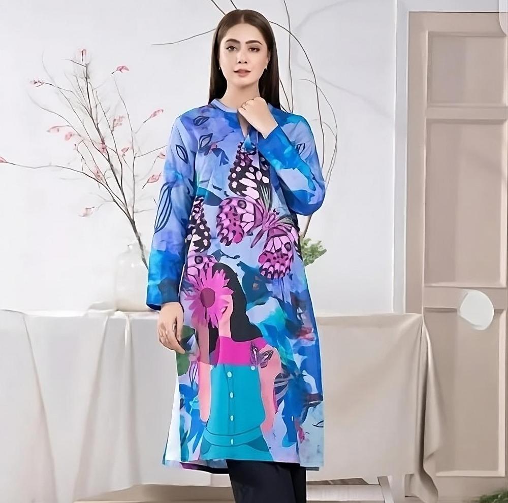 1 Pc Women's Unstitched Swiss Lawn Printed Shirt – Multicolor, 2.25 Yards, Stylish Summer Fabric