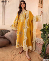 3 Pcs Women's Unstitched Yellow Embroidered Suit – Dhanak Fabric with Embroidered Dupatta, Winter Collection