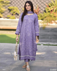 Stunning Purple Embroidered 3 Pc Suit Set – Dhanak Fabric, Elegant Festive Wear