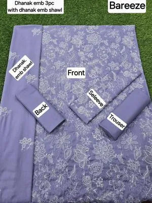 Stunning Purple Embroidered 3 Pc Suit Set – Dhanak Fabric, Elegant Festive Wear