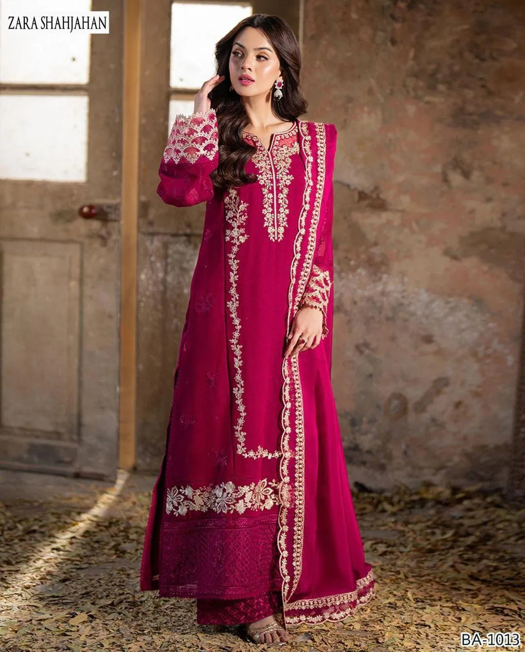 3 Pcs Women's Unstitched Pink Embroidered Suit – Dhanak Fabric with Embroidered Dupatta, Winter Collection