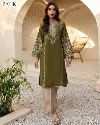 3 Pcs Women's Unstitched Green Embroidered Suit – Dhanak Fabric, Winter Collection