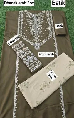 3 Pcs Women's Unstitched Green Embroidered Suit – Dhanak Fabric, Winter Collection
