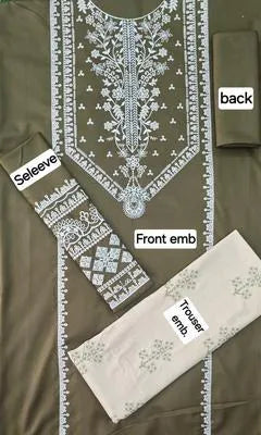 3 Pcs Women's Unstitched Green Embroidered Suit – Dhanak Fabric, Winter Collection