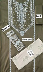 3 Pcs Women's Unstitched Green Embroidered Suit – Dhanak Fabric, Winter Collection
