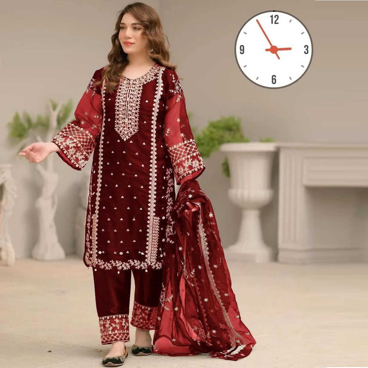3 Pcs Women's Stitched Organza Embroidered Suit – Elegant Red Formal Dress | China Market Rawalpindi