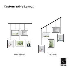 Umbra Exhibit Picture Frame Gallery Set, Adjustable Wall Collage Displays Five Photos (Two 4x6 and Three 5x7), Set of 5, Black