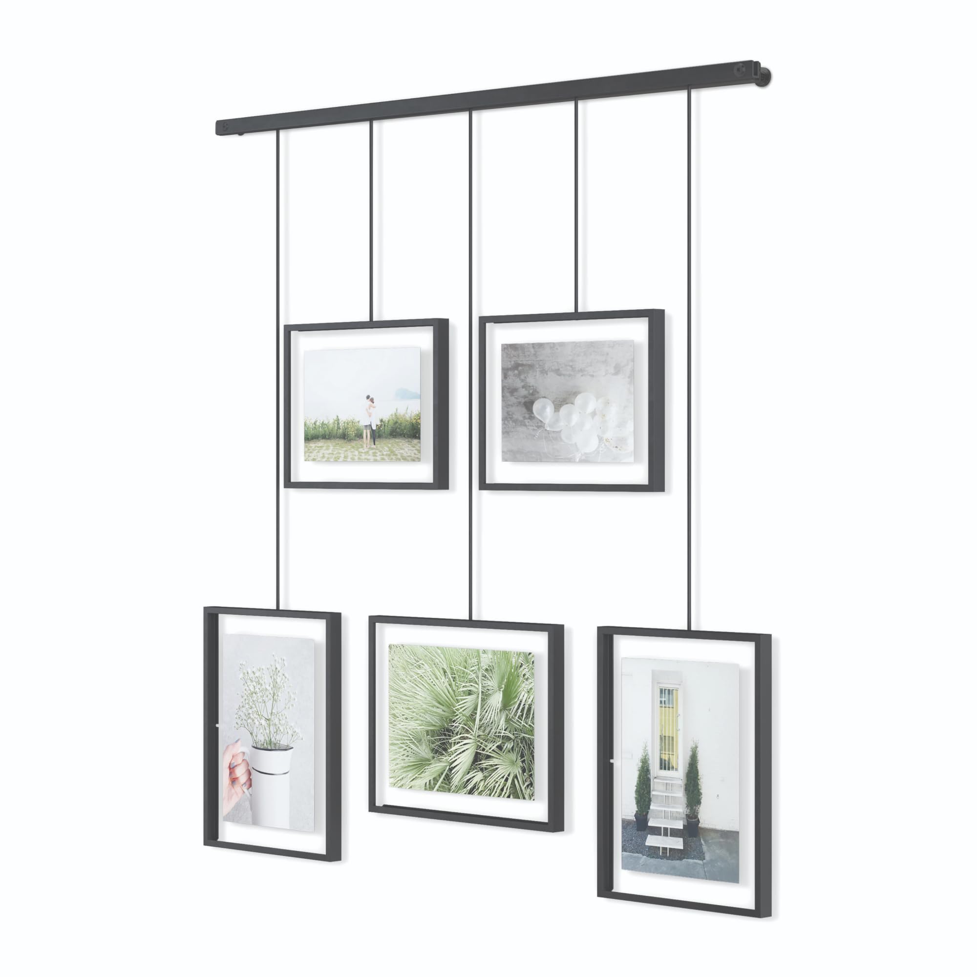 Umbra Exhibit Picture Frame Gallery Set, Adjustable Wall Collage Displays Five Photos (Two 4x6 and Three 5x7), Set of 5, Black