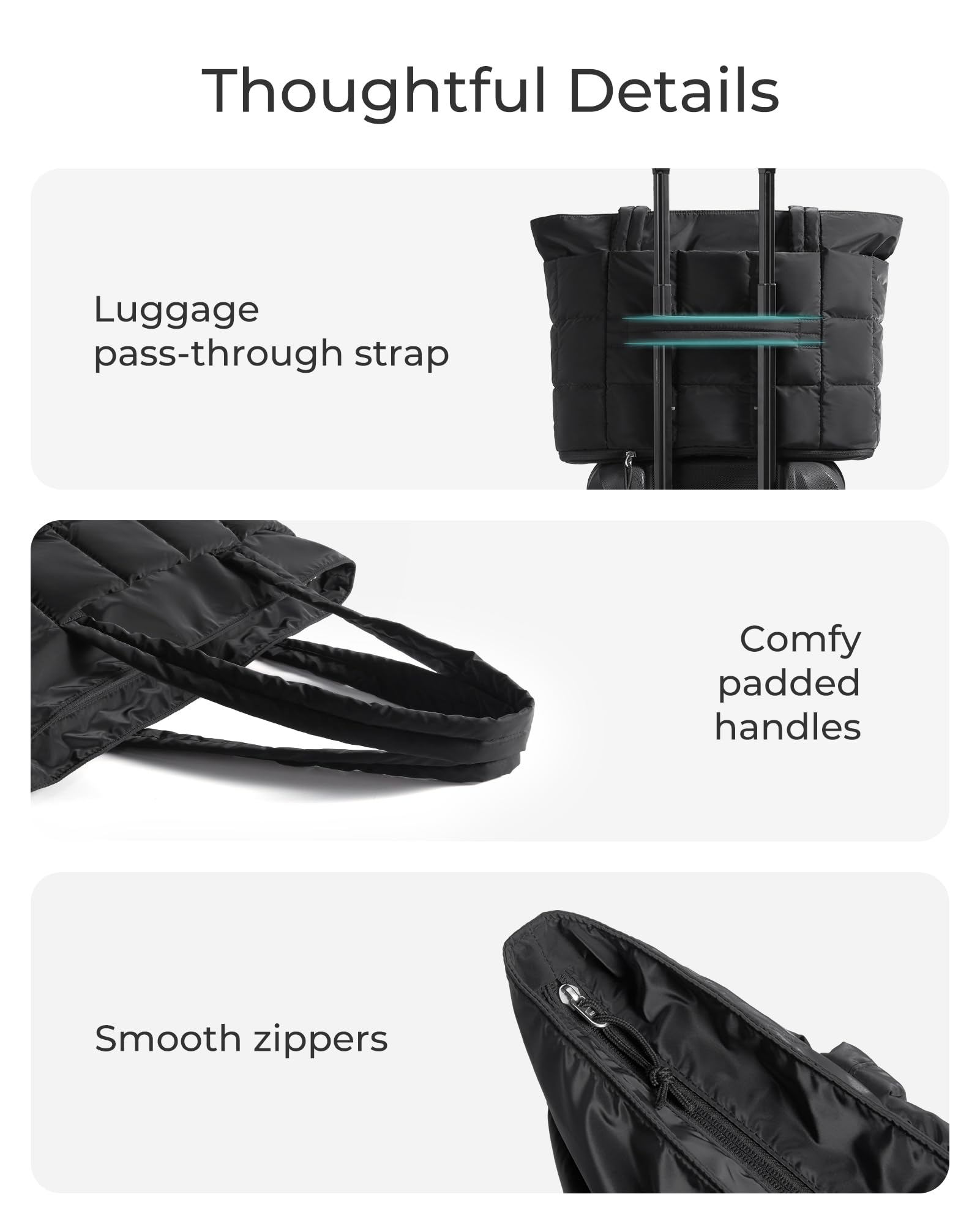 BAGSMART Expandable Tote Bag for Women, Puffer Work Tote Handbag, Quilted Carry On Bag for Travel Gym, Black, Large