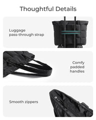 BAGSMART Expandable Tote Bag for Women, Puffer Work Tote Handbag, Quilted Carry On Bag for Travel Gym, Black, Large