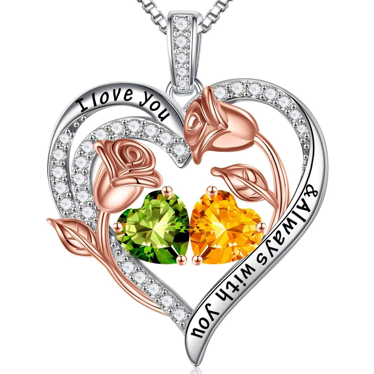 Iefil Heart Necklace for Women - August November Birthstone Necklace, Peridot Citrine Jewelry, Womens Jewelry