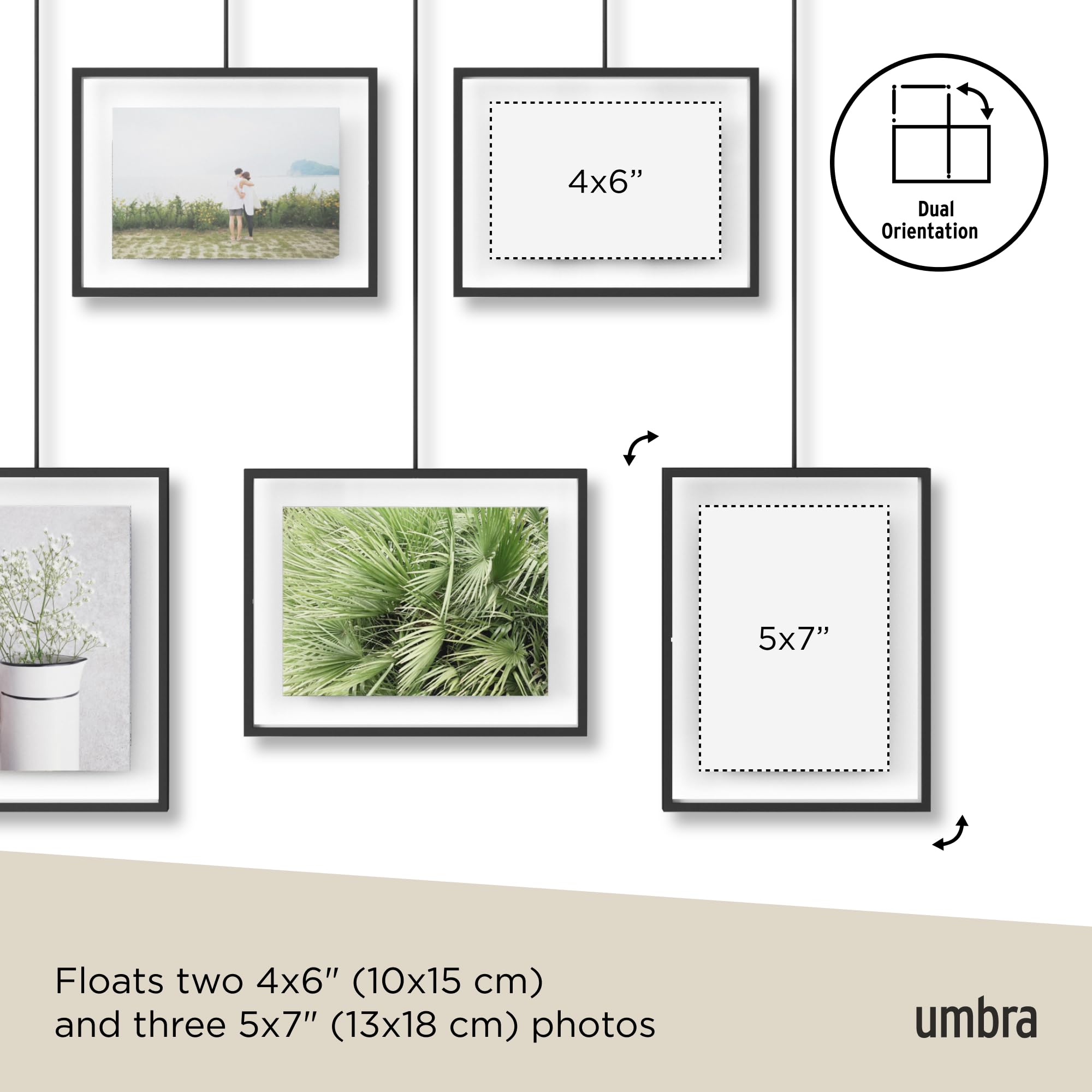 Umbra Exhibit Picture Frame Gallery Set, Adjustable Wall Collage Displays Five Photos (Two 4x6 and Three 5x7), Set of 5, Black