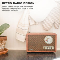 Victrola Willow – Retro Wood Bluetooth Radio with Built-in Speakers: Elegant & Vintage Design, Rotary AM/FM Tuning Dial, Bass & Treble Control, Wireless Streaming (Espresso)