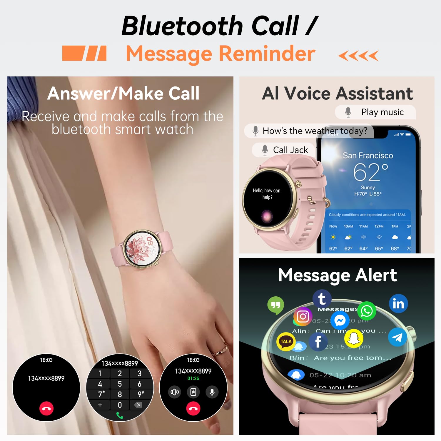 Smart Watch for Women Fitness Tracker: Waterproof Digital Mens Watches Make Answer Call Smartwatch for Android Phone iPhone Samsung Compatible Step Running Pedometer Sleep SpO2 Heart Rate Monitor