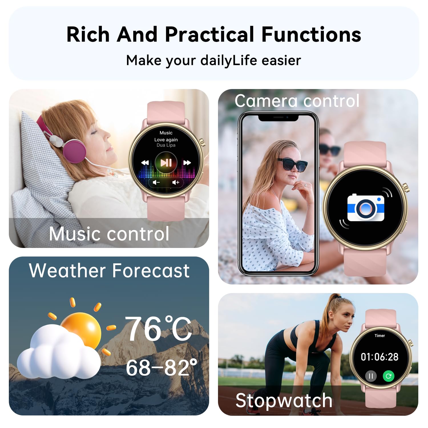 Smart Watch for Women Fitness Tracker: Waterproof Digital Mens Watches Make Answer Call Smartwatch for Android Phone iPhone Samsung Compatible Step Running Pedometer Sleep SpO2 Heart Rate Monitor