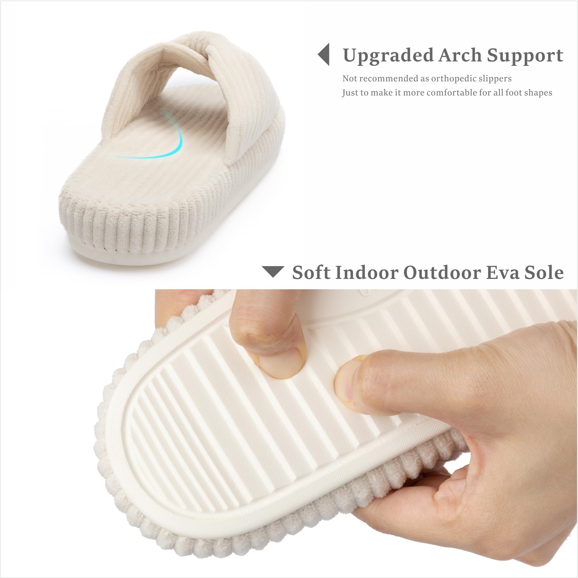 Chantomoo Slippers for Women Memory Foam House Bedroom Corduroy Bow Crossbands Slipper Shoes Comfy Trendy Gift Slippers Beige Size7 8 6.5