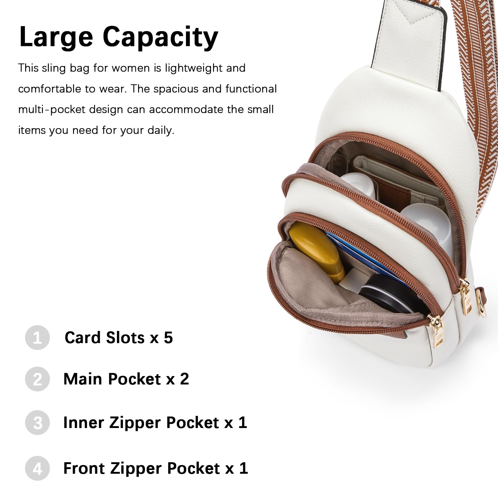 BOSTANTEN Small Sling Bag for Women Leather Crossbody Bags Fanny Pack Chest Bag for Travel, Beige