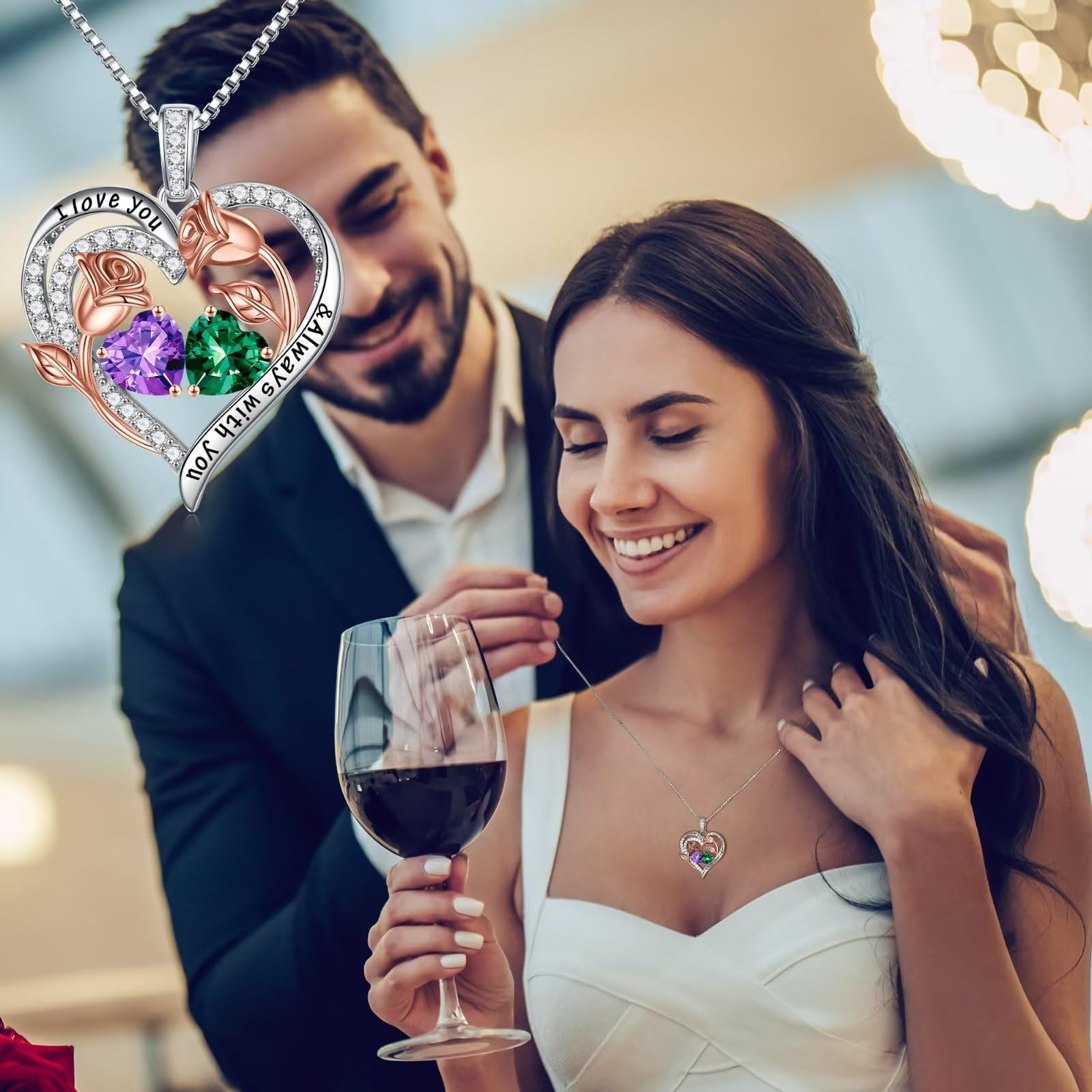 Iefil Heart Necklace for Women - August November Birthstone Necklace, Peridot Citrine Jewelry, Womens Jewelry