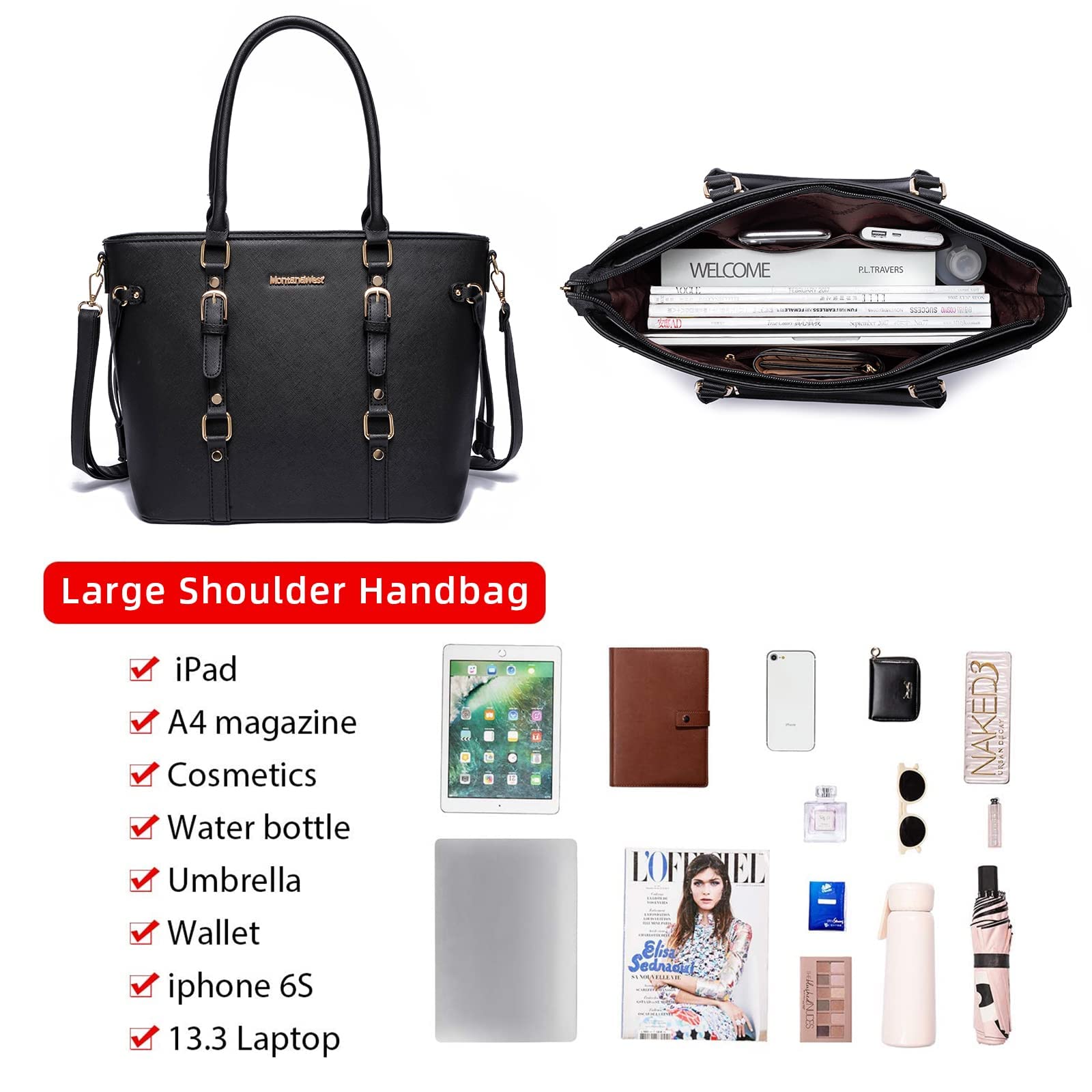 Montana West 3PCS Purses for Women Tote Bag and Wallet Set Shoulder Satchel Crossbody Bags Leather Handbag for Gift Travel Casual Work MWC3-C032WBK