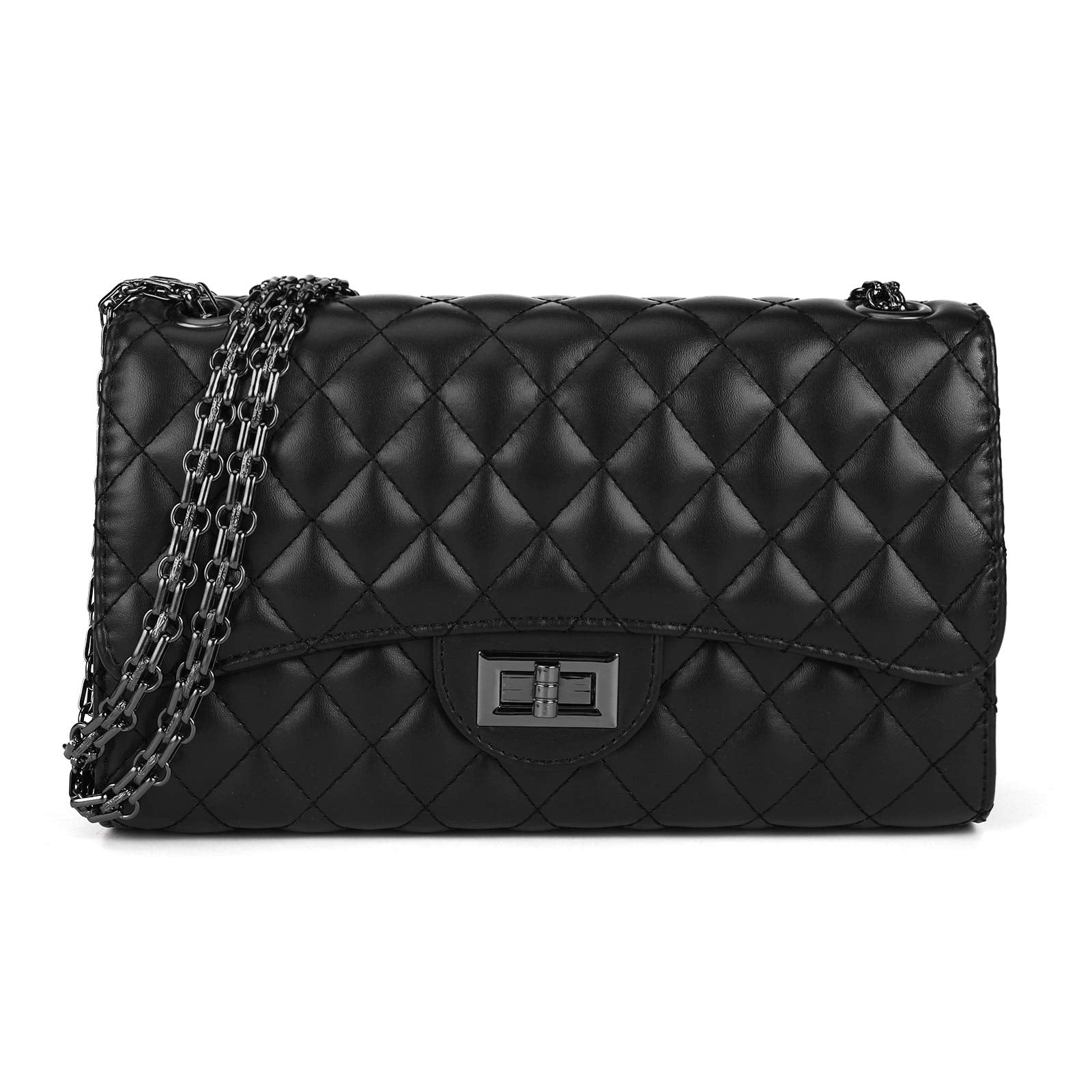 Gladdon Quilted Crossbody Purse for Women Trendy Ladies Shoulder Bag with Chain Designer Purses Black
