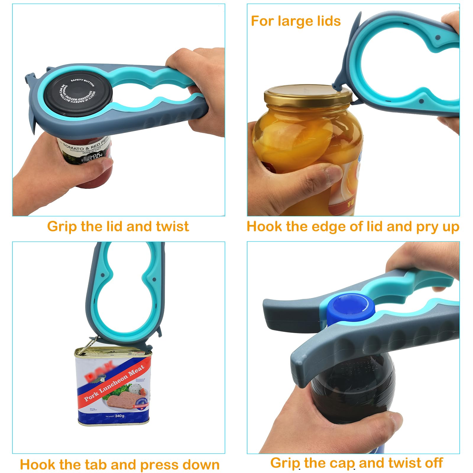 Otstar Jar Opener Bottle Opener and Can Opener for Weak hands, Seniors with Arthritis and Anyone with Low Strength, Mutil Jar Opener Get Lids Off Easily (Blue and Grey)