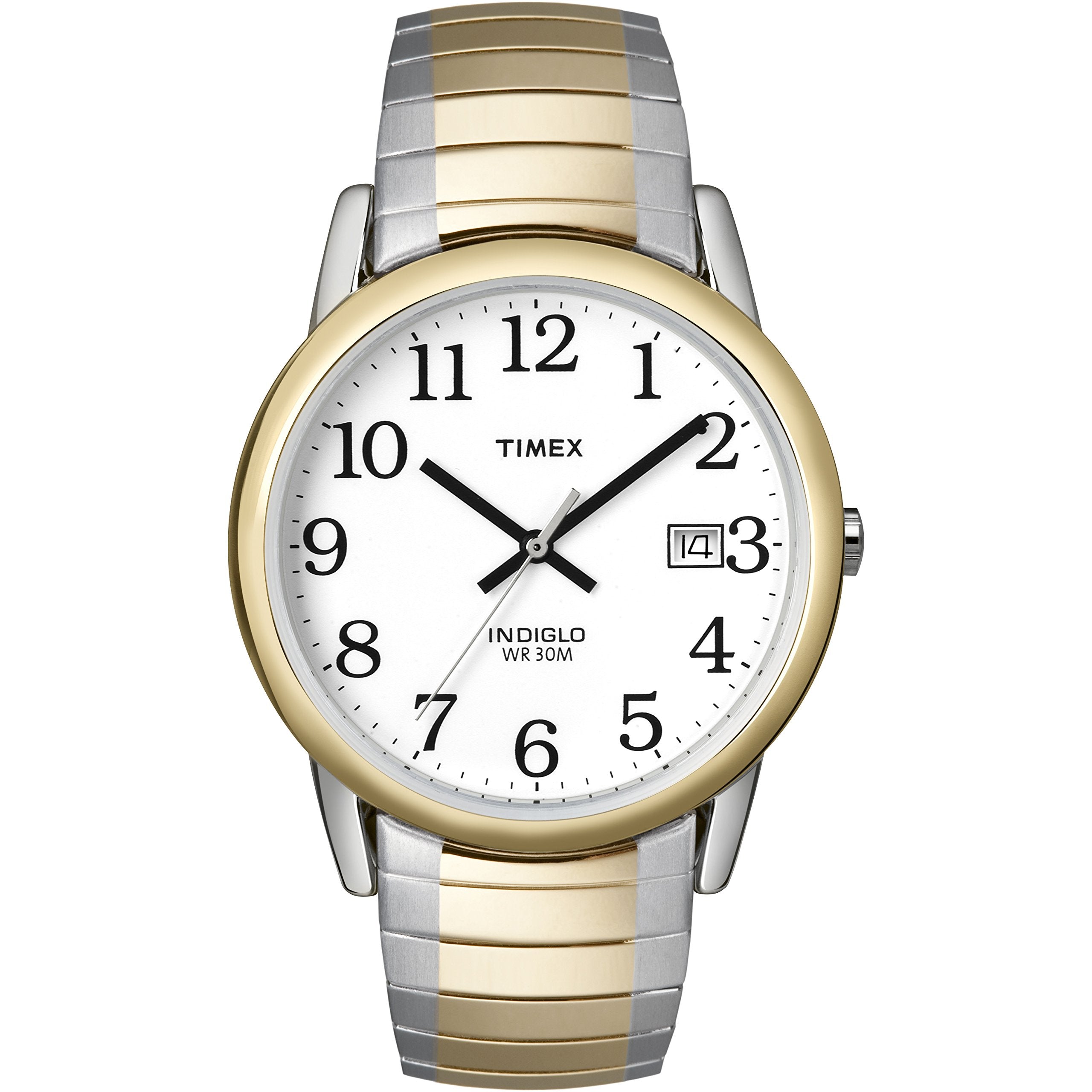 Timex Men's Easy Reader 35mm Watch – Two-Tone Case White Dial with Two-Tone Tapered Expansion Band