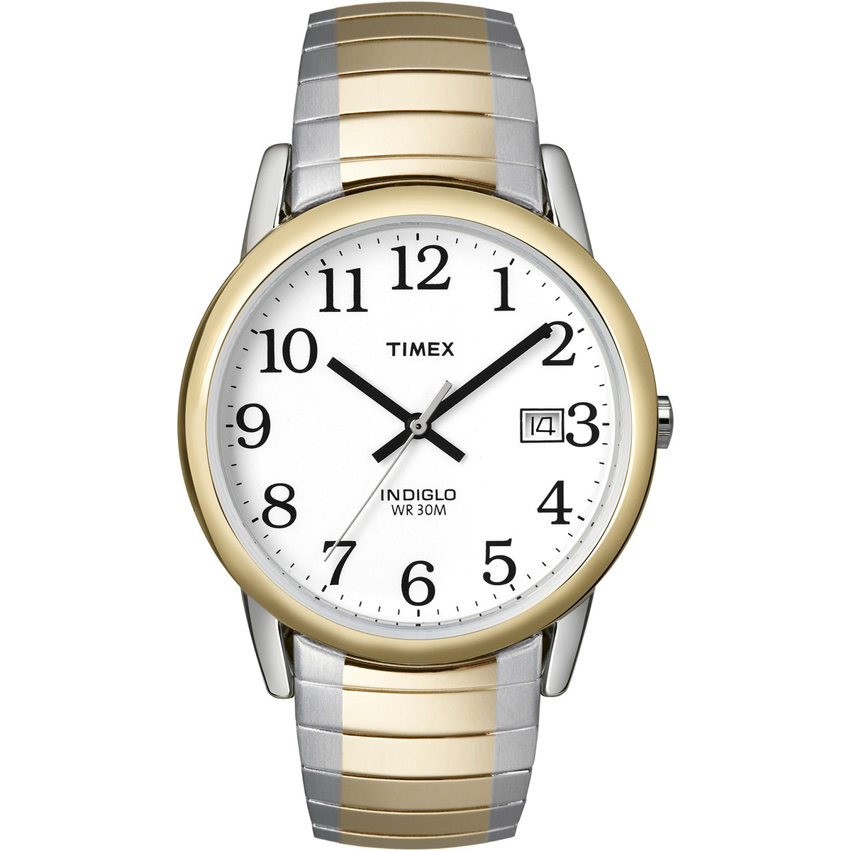Timex Men's Easy Reader 35mm Watch – Two-Tone Case White Dial with Two-Tone Tapered Expansion Band