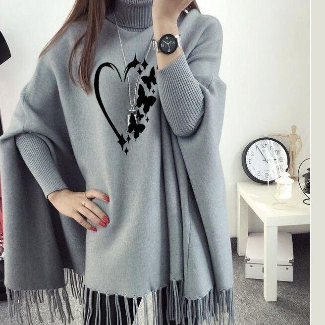 Women's Grey Polyester Heart Printed Poncho Cape Shawl – Trendy Winter Wrap | China Market Rawalpindi