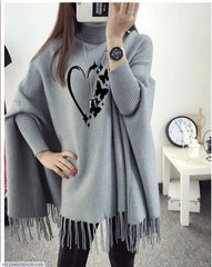Women's Grey Polyester Heart Printed Poncho Cape Shawl – Trendy Winter Wrap | China Market Rawalpindi