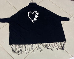 Women's Black Polyester Heart Printed Poncho Cape Shawl – Stylish Winter Wrap | China Market Rawalpindi
