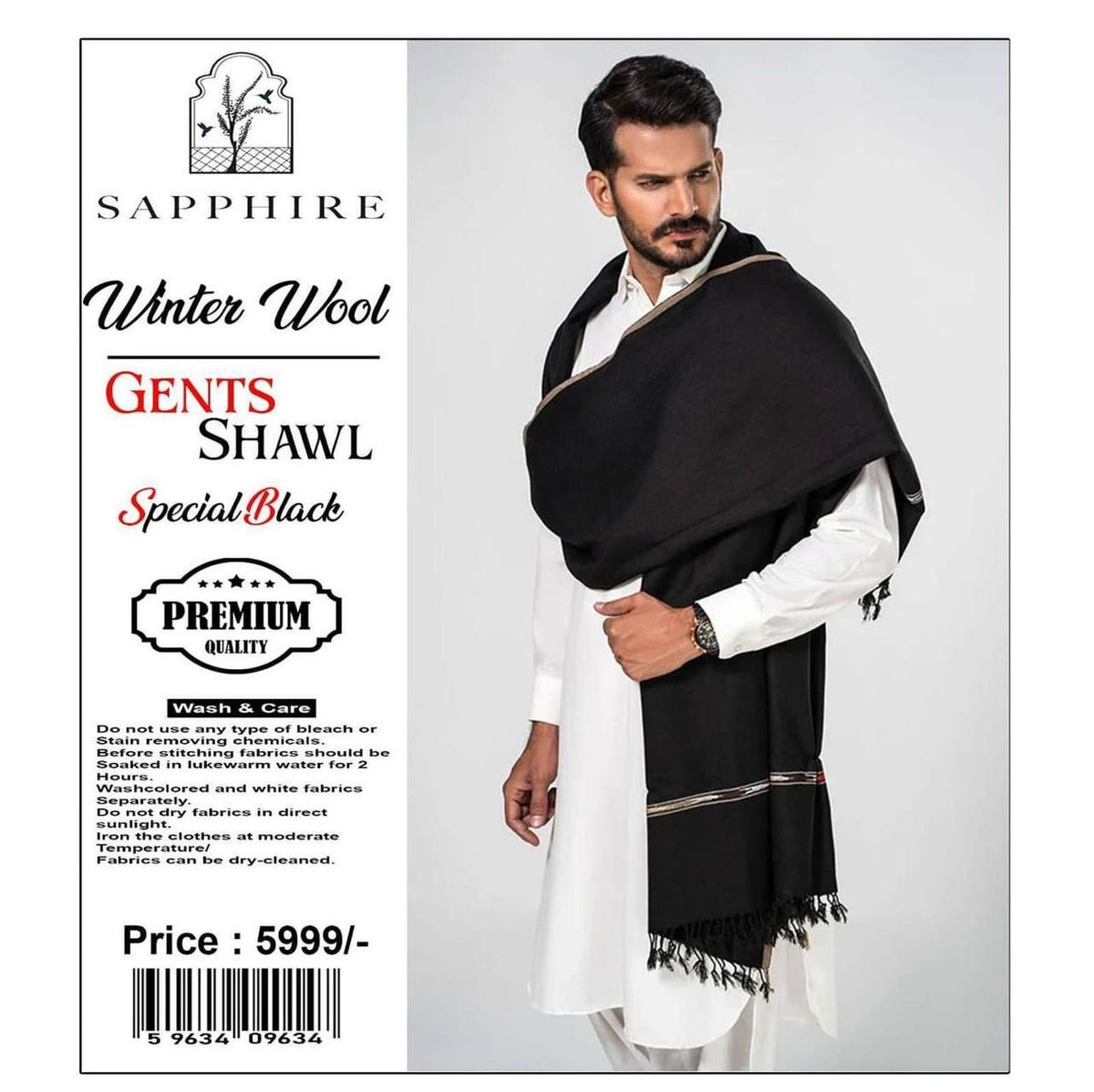 Men’s Black Wool Shawl – Plain Warm Winter Shawl for Men | Premium Wool Wrap