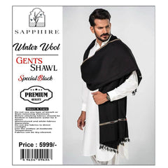 Men’s Black Wool Shawl – Plain Warm Winter Shawl for Men | Premium Wool Wrap