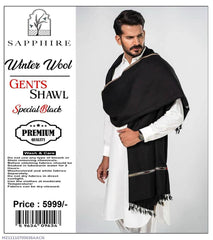 Men’s Black Wool Shawl – Plain Warm Winter Shawl for Men | Premium Wool Wrap