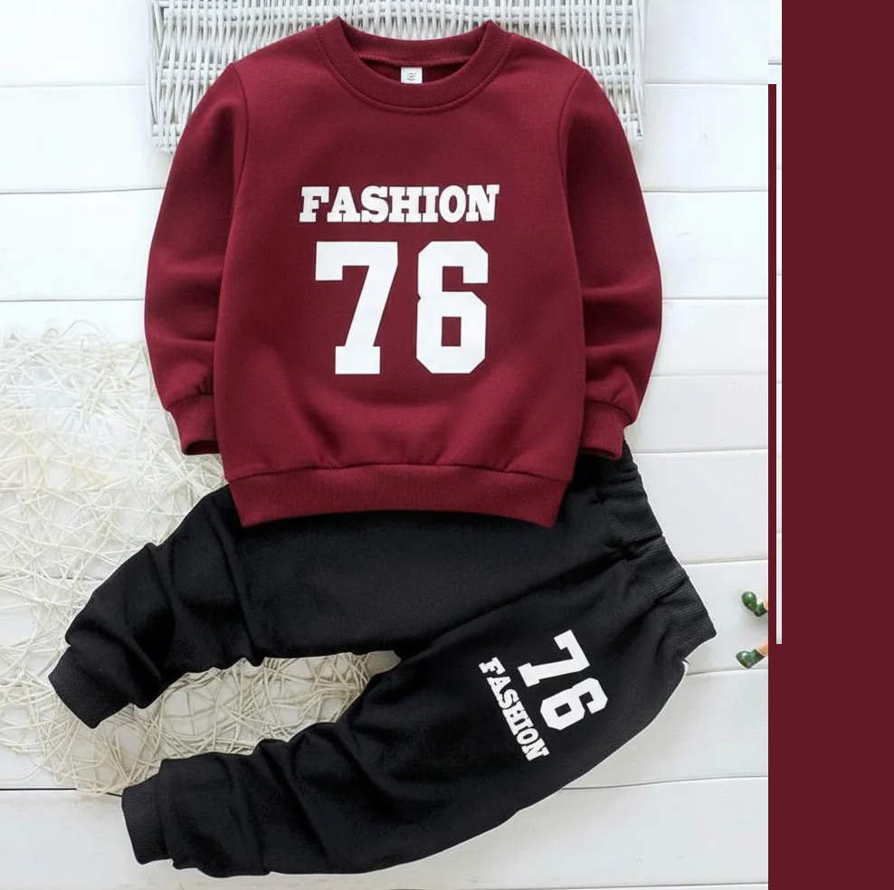 Girls’ Fleece Printed Tracksuit – 2-Pcs Grey Winter Sweatshirt Set (1-12 Yrs)