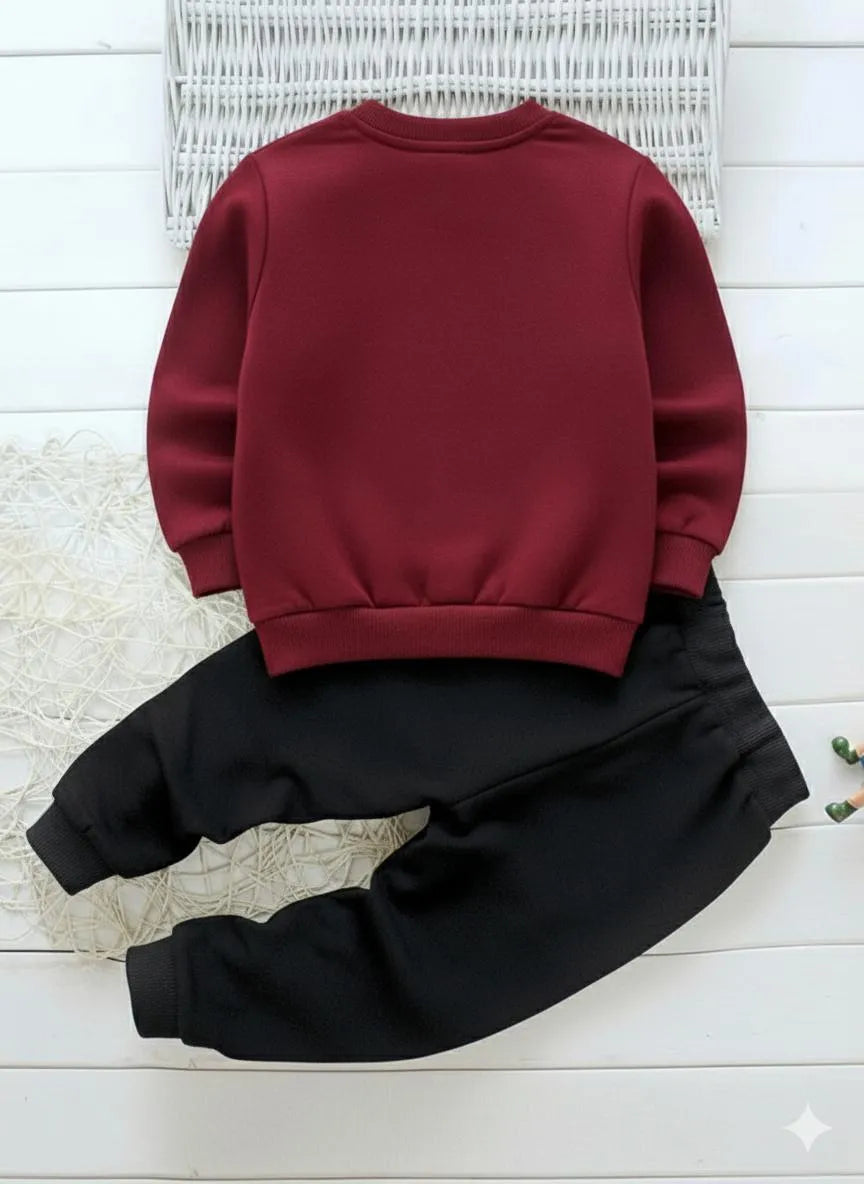 Girls’ Fleece Printed Tracksuit – 2-Pcs Grey Winter Sweatshirt Set (1-12 Yrs)