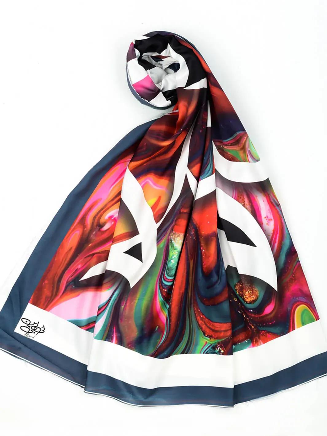 Women's Stitched Silk Calligraphy Dupatta – Elegant Multicolor 2.5 Gazz Shawl | China Market Rawalpindi