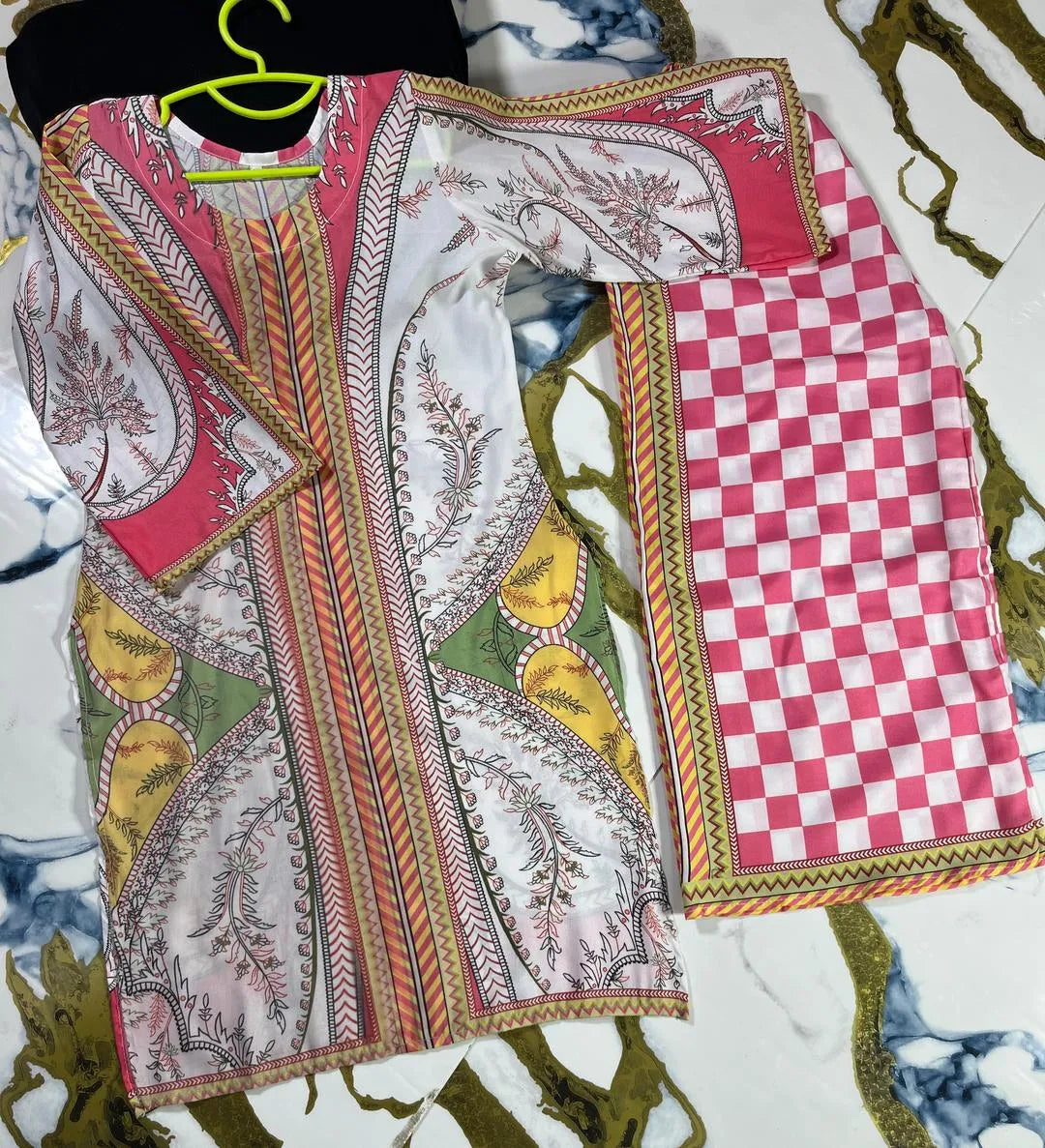 Girls’ 2-Pcs Swiss Lawn Printed Suit – Pink Shirt & Trouser Set (1–12 Yrs)