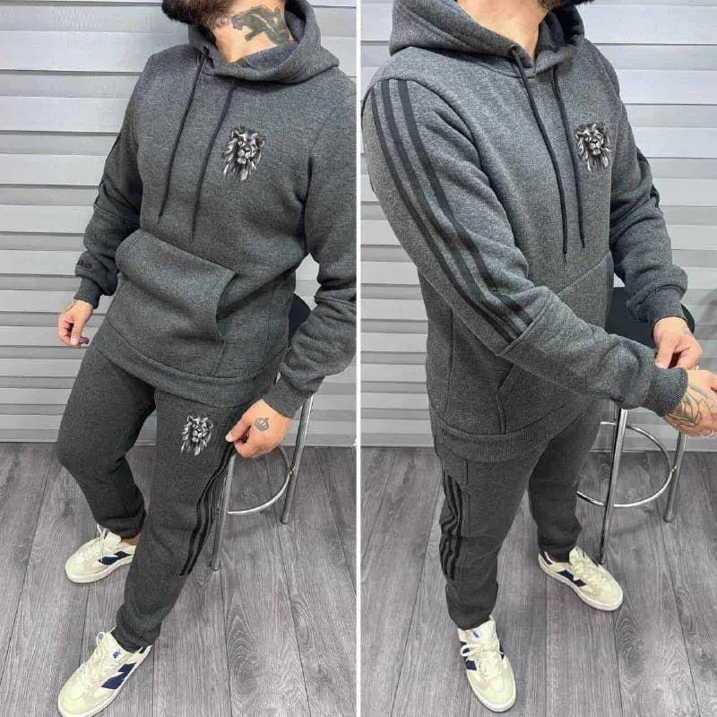 Men’s Fleece Stripe Tracksuit – 2-Pcs Hooded Winter Outfit MWTS-03