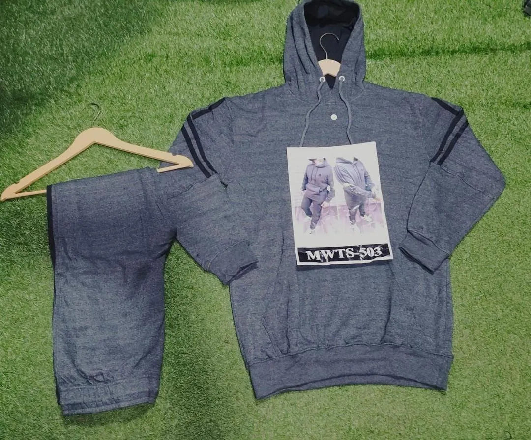 Men’s Fleece Stripe Tracksuit – 2-Pcs Hooded Winter Outfit MWTS-03