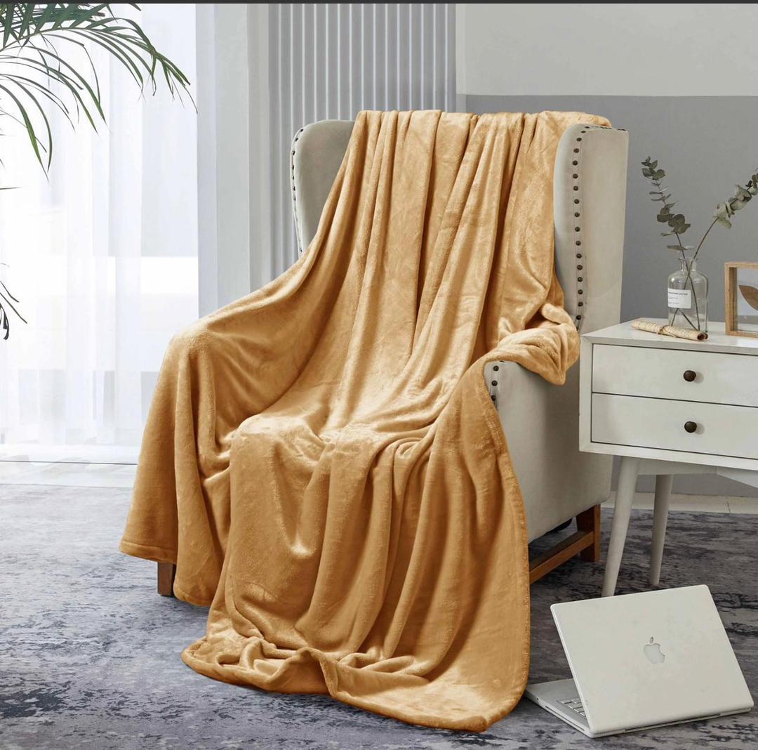 Fleece Plain Double Bed Blanket – Soft & Elegant Golden Bedding Comfort | China Market Rawalpindi