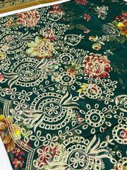 Women’s 3-Pcs Linen Digital Print Suit – Unstitched Green Dress Set