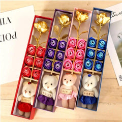 24k Gold Foil Rose with Soap Flower Gift Box – Elegant Artificial Bouquet for Special Occasions | China Market Rawalpindi