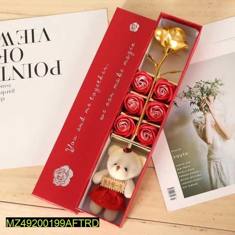 24k Gold Foil Rose with Soap Flower Gift Box – Elegant Artificial Bouquet for Special Occasions | China Market Rawalpindi